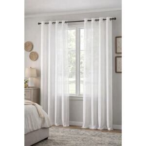 Set of 2 White Sheer Curtain Panels Grommet Top 100% Polyester 54” x 96”